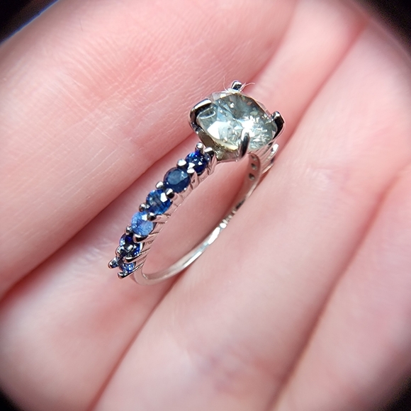 14k White Gold Natural Diamond & Variegated Sapphire Engagement Ring - Size 6 - Picture 1 of 11